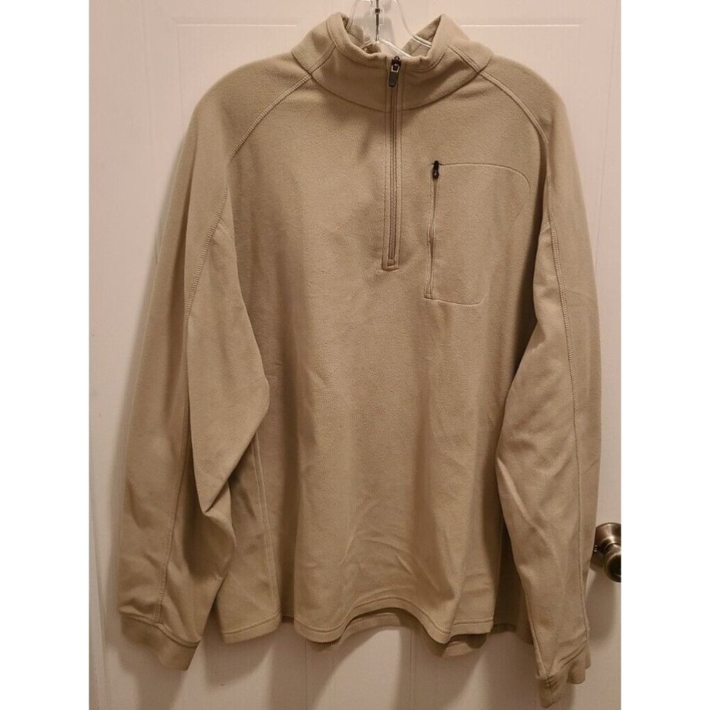 LL Bean Beige Quarter Zip Pullover Fleece Sweater Sweatshirt Jacket Mens Size XL